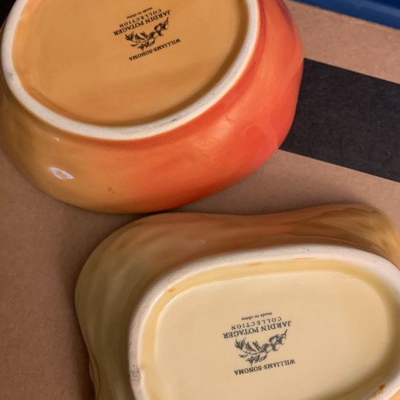 2 WILLIAMS SONOMA JARDIN POTAGER AUTUMN DIPPING BOWLS PUMPKIN & YELLOW PEPPER  # - Picture 2 of 3
